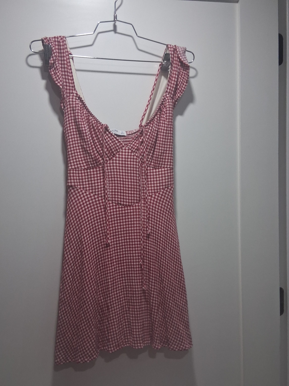 Arizona Gingham Ruffle Milkmaid Mini Dress - Red Gingham Tie-Front Sundress XS